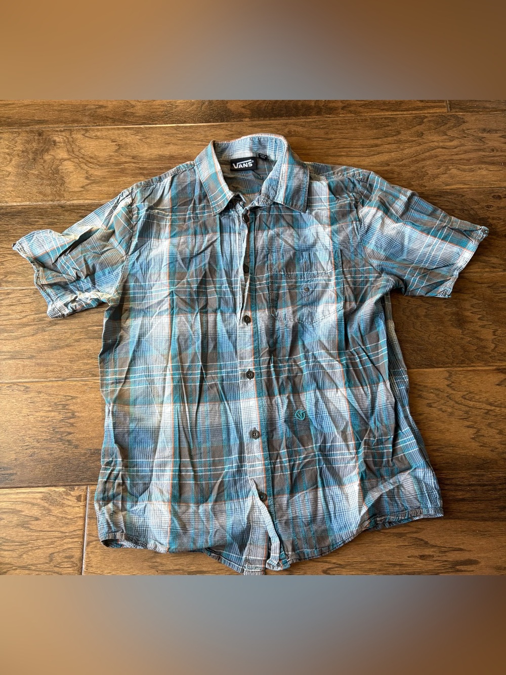 Vans Men’s Blue and Gray Plaid Button-Down Shirt